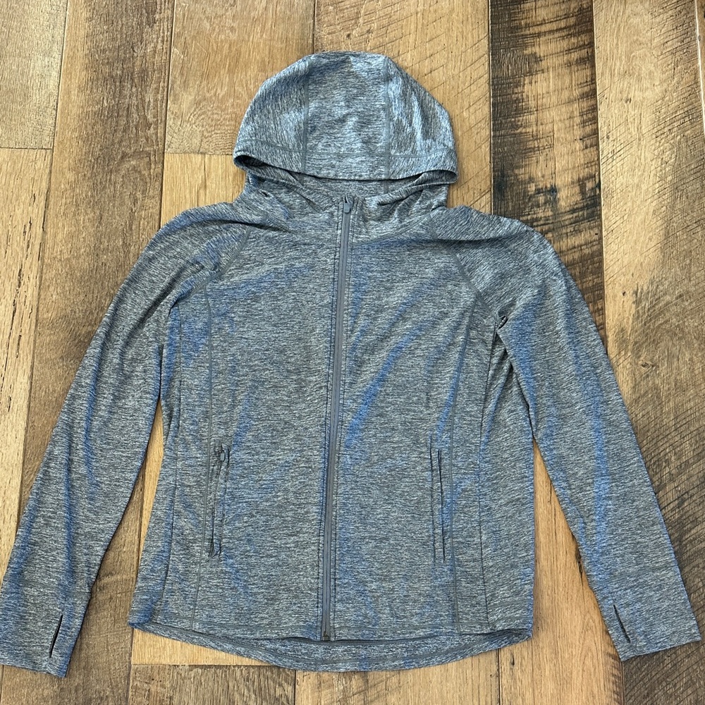 Athleta L Thin Jacket Gray Heather Zip-Up Hoodie